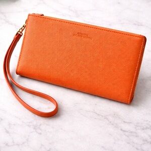 Orange Wristlet Wallet Organizer Clutch Zoppet 1955 Multi Compartment